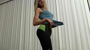 Handjob and jerk off instructions for a yoga pants-clad beauty