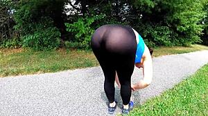 Amateur crossdresser flashes her big ass in public