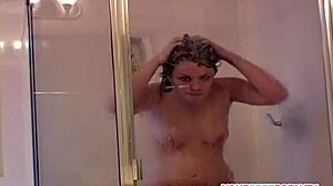 Chubby teen takes a shower in her college dorm