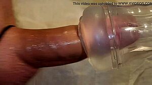 Amateur German guy uses ice cuckold toy for masturbation