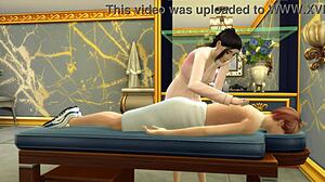 Koreansk styvmamma ger sin styvson en sensuell massage i hennes nya salong