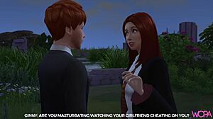 A feleség megalázza férjét egy hentai pornóvideóban Ginny és Hermione társaságában