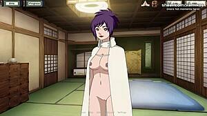 Animált dögös tini Anko Mitarashi érzéki készségeket tanul a mesterétől a Naruto Hentai játékban